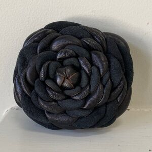 Genuine Leather Artistic Black Rose Flower Pin